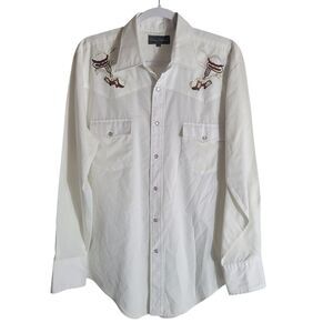 Craig Andrew Western Embroidered Pearl Snap Shirt Women's Size Large White Ranch